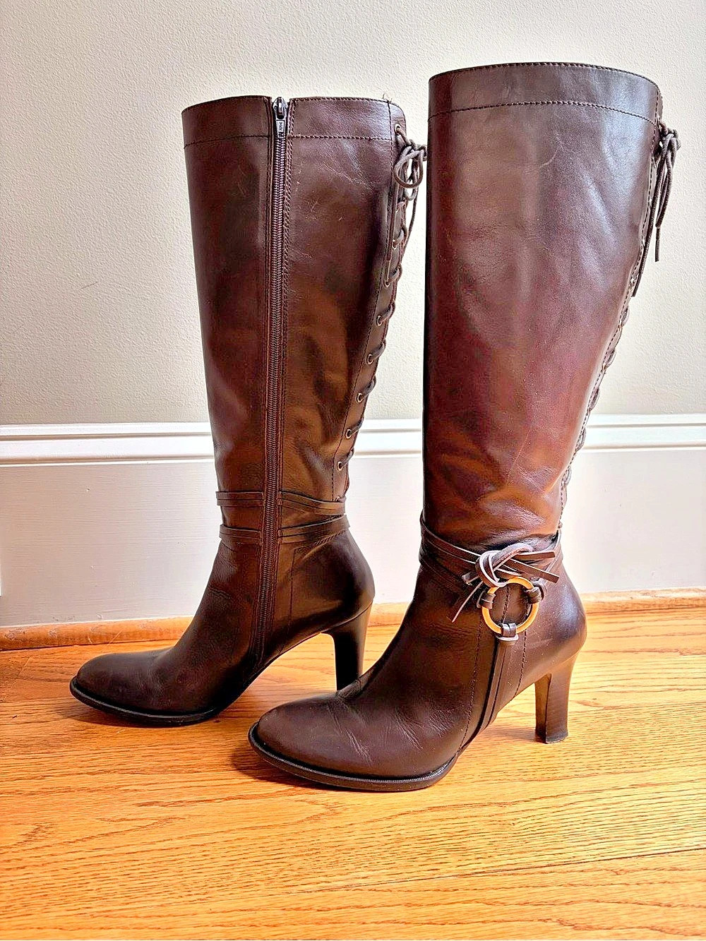 Corso Como Tall Lace-Up Heeled Boots Brown US 9.5